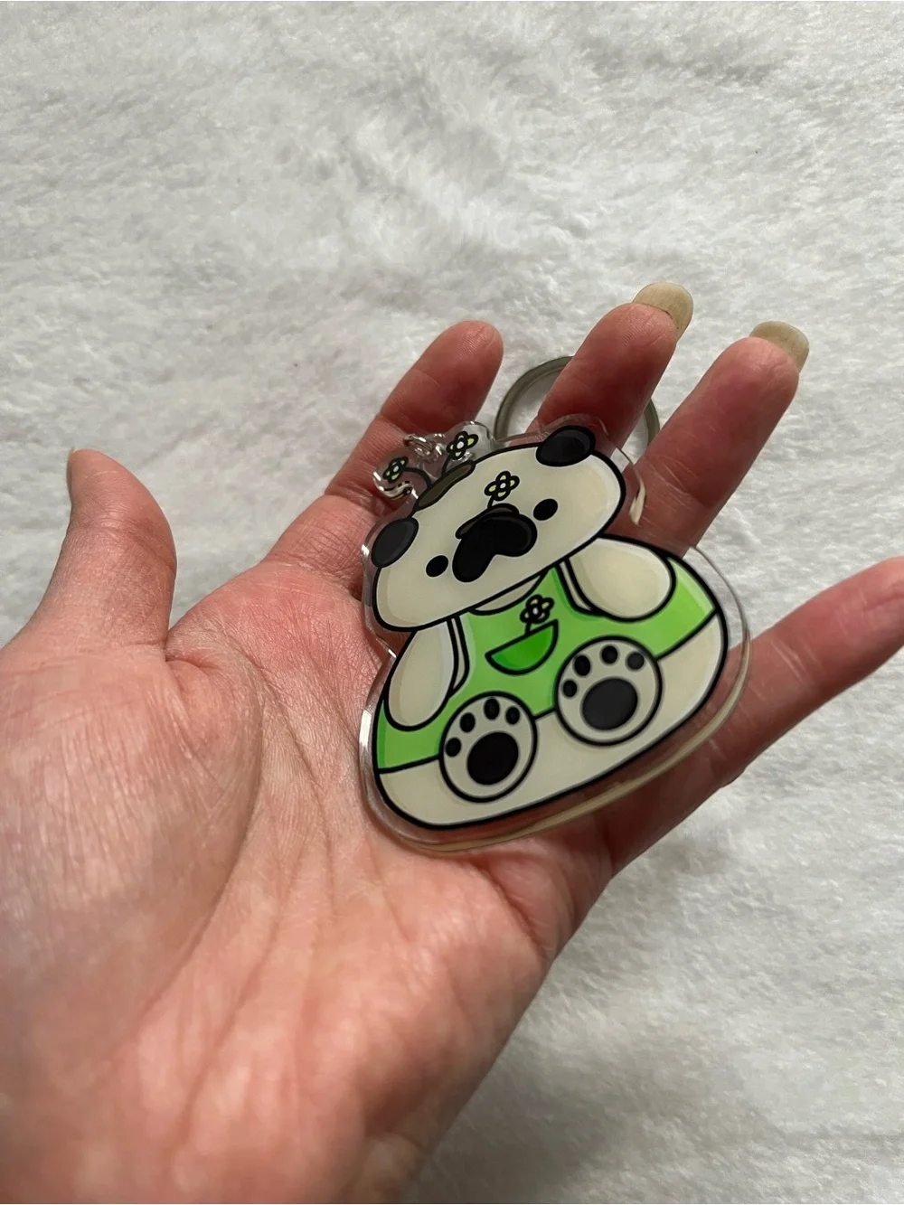 Pug fawn color Cute Pug Keychain - Green Pug Charm. Acrylic flat color.